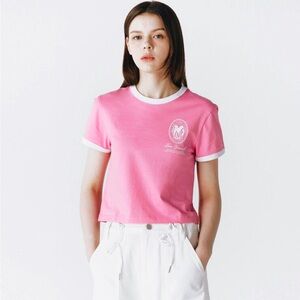Giordano Women's Ringer Graphic T-Shirt Pink White Ranger